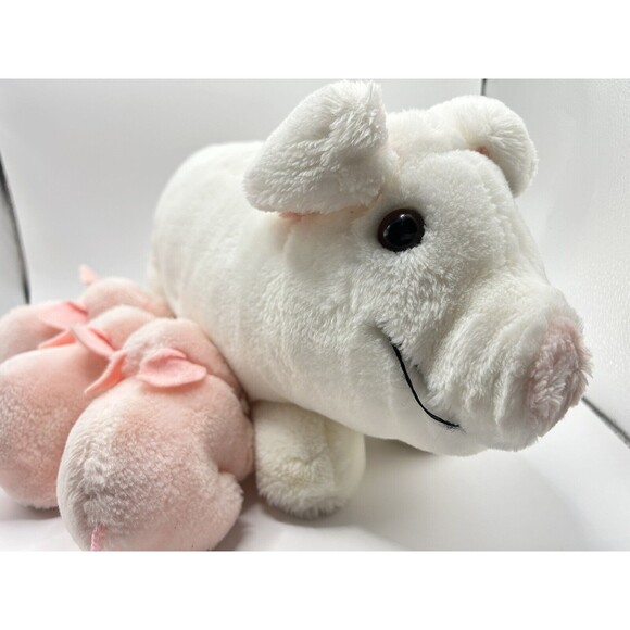 Vintage Dakin Plush White Pig with 3 Pink Piglet Babies Stuffed Animal 17” 1980s - Picture 4 of 16